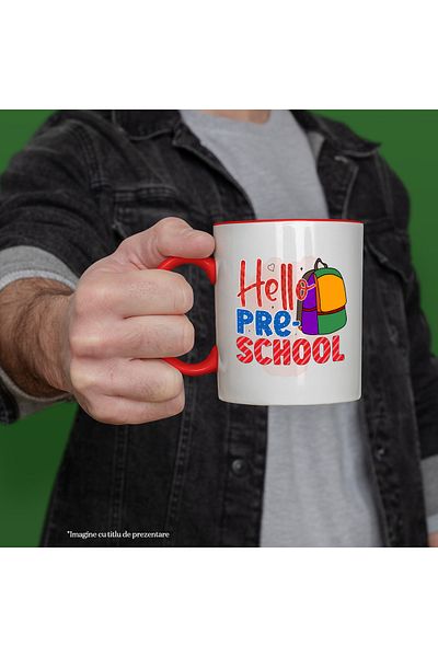 StoryGift Romania Mug with the message "Hello, pre-school", illustration, school, pupils, students, teachers, With ,STG