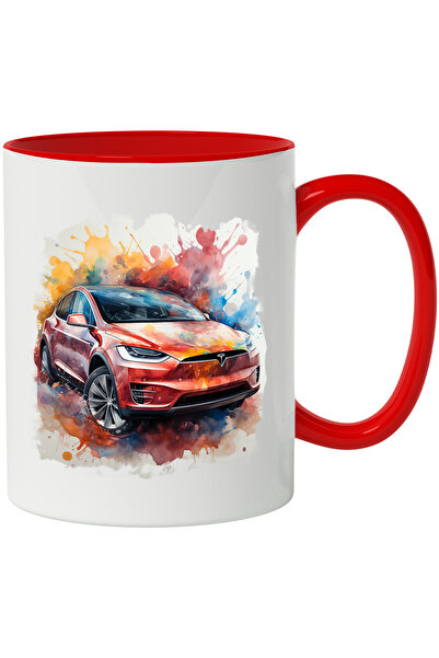 StoryGift Romania Cana Cu Masina, Brand, Tesla, Watercolor, Roti, Multicolor ...