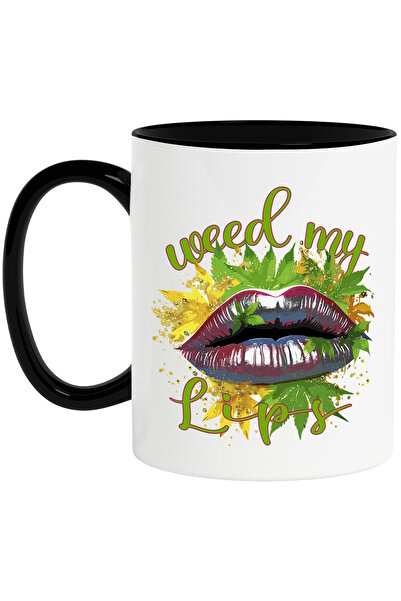 StoryGift Romania Cana cu mesajul "Weed my lips", stilul hippie, cultura, ilu...