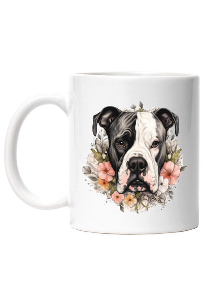 StoryGift Romania Cana cu un caine Boxer serios, rusinat, ilustratie, flori d...