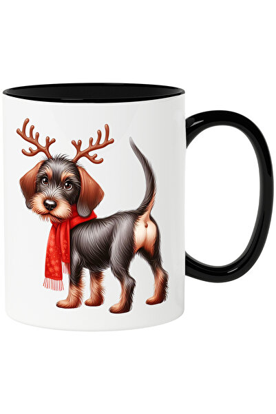 StoryGift Romania Cana cu un caine care poarta niste coarne de ren | ilustratie | fular | frig | i, Cu Maner Negru