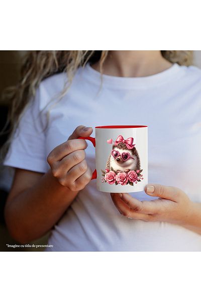 StoryGift Romania Mug with a female hedgehog wearing heart-shaped glasses | illus, With ,STG.