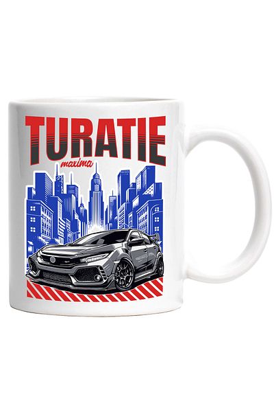 StoryGift Romania Cana Turatie maxima masina in oras viteza , 330ml, Ceramic cu Maner Alb, Cu Maner Alb