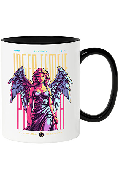 StoryGift Romania Cana Femeie cu aripi de inger, Mesaj Motivational Fii Invin...