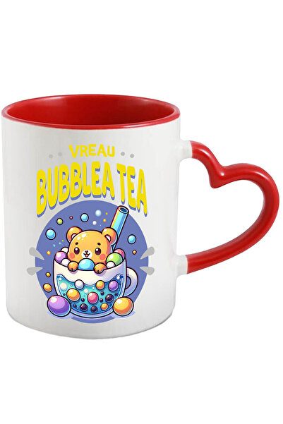 StoryGift Romania Cana cu Pahar Cu bule Si Ursulet Ceai rece Text Bubble Tea, Ceramica, 330ML, cu , Cu Maner Negru