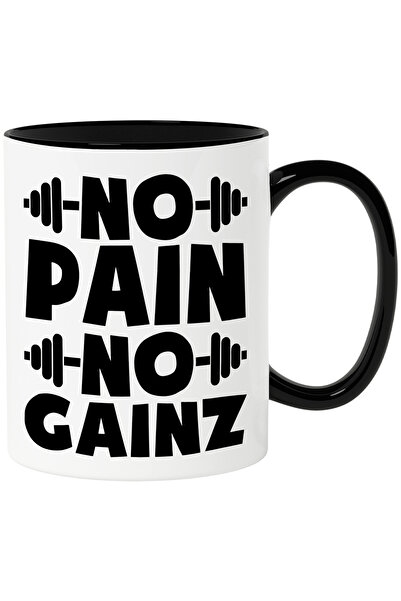 StoryGift Romania Cana cu mesaj motivational "No pain, no gainz" - fara durere nu exista niciun ca, Cu Maner Negru