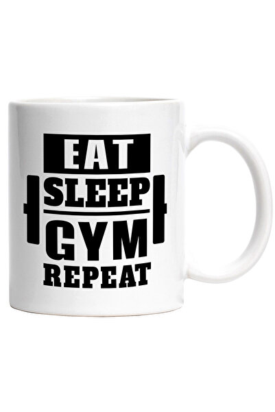 StoryGift Romania Cana cu haltera si textul "Eat, sleep, gym, repeat" - manan...