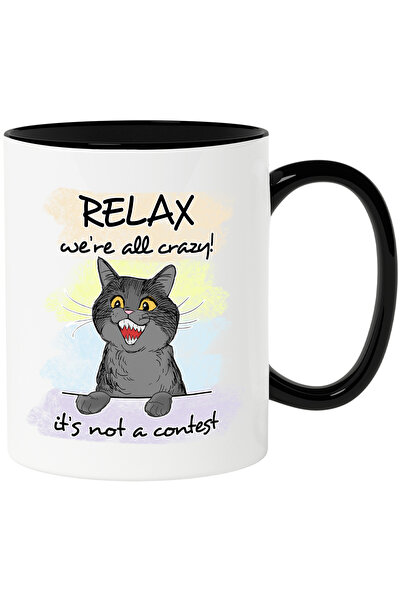 StoryGift Romania Cana cu pisica neagra cu mesajul "Relax, we're all crazy! I...