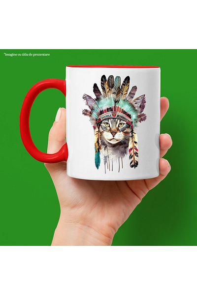 StoryGift Romania Mug with a serious cat | illustration | objects from indigenous people | Indians | abst, With ,STG