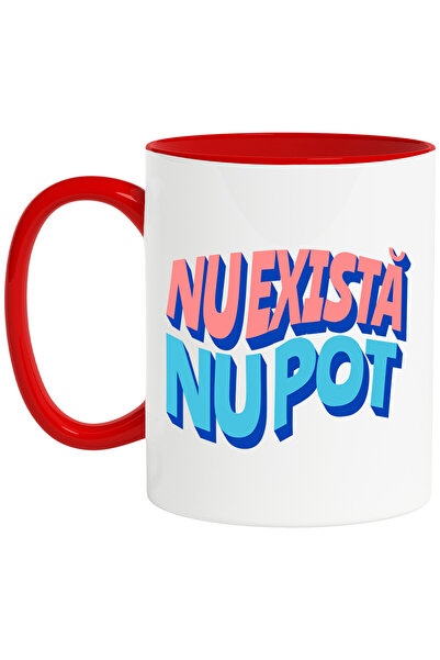 StoryGift Romania Cana cu Mesajul Copilariei Motivational Nu Exista Nu Poti, Ceramica, 330ML, cu M, Cu Maner Rosu