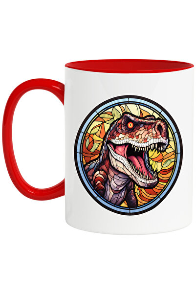 StoryGift Romania Cana cu un dinozaur furios, ilustratie, in stil mozaic, sti...