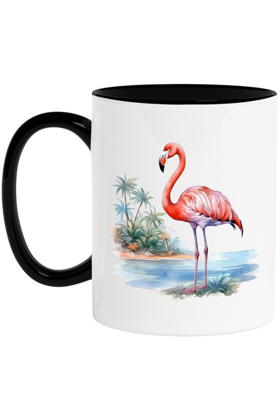 StoryGift Romania Cana cu pasarea Flamingo | ilustratie | palmieri | roz | ap...
