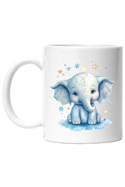 StoryGift Romania Cana cu un elefant vesel, ilustratie, stelute, noapte, nori...