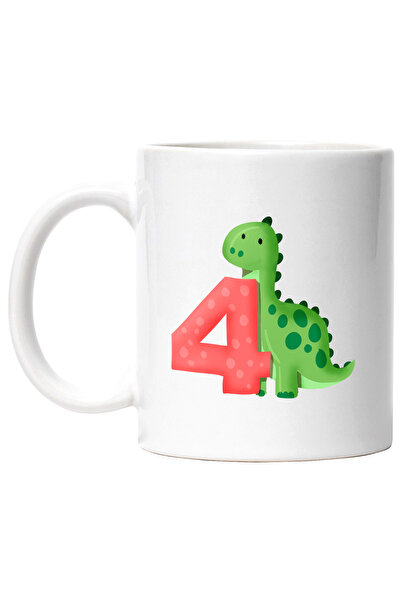 StoryGift Romania Cana cu un dinozaur verde cu cifra 4, ilustratie, pentru co...
