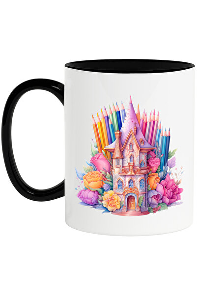 StoryGift Romania Mug with a tower | illustration | flowers around | colored ...
