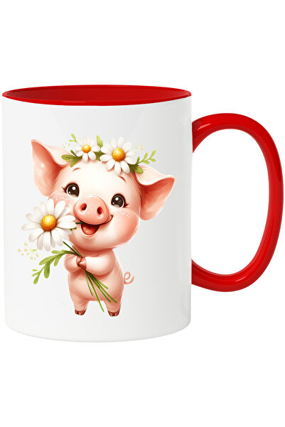 StoryGift Romania Cana cu un purcelus | floricele albe | vesel | animalut dom...