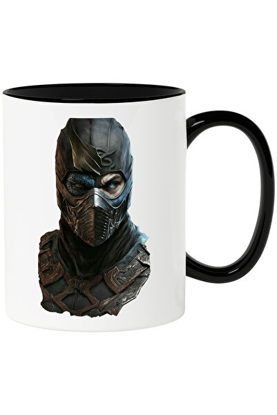 StoryGift Romania Cana Cu Mascat Ninja, Samurai, Jumatate de Fata, Lupta, Soldat, Ceramica, 330ml,, Cu Maner Negru