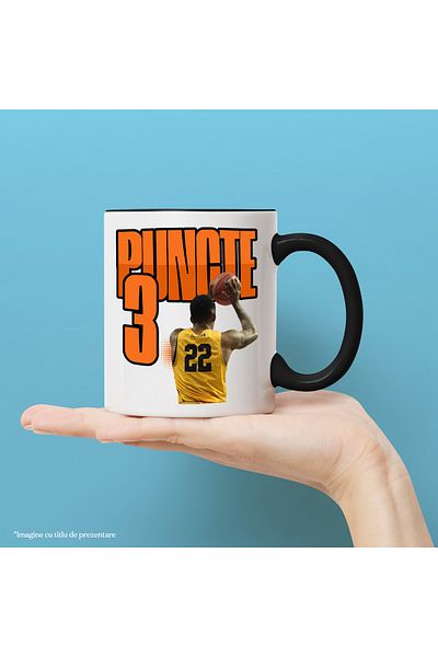 StoryGift Romania Basketball player mug, 3 points, 330ml, Ceramic with Black Handle, With Handle, STG