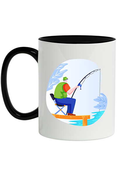 StoryGift Romania Cana Cu Pescuit, Lac, Lanseta, Scaun, Multicolor 330 ml, Ce...