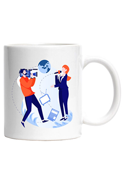 StoryGift Romania Cana Cu Stiri, Reportaj, Filmare, Microfon, Multicolor 330 ml, Ceramica cu Maner, Cu Maner Alb