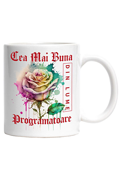 StoryGift Romania Cana Cu Textul Cea Mai Buna Programatoare, Din Lume, Floare...
