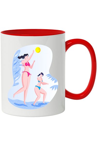 StoryGift Romania Volleyball Mug, Ball, Swimsuit, Beach, Multicolor 330 ml, Ceramic with, With Red Handle