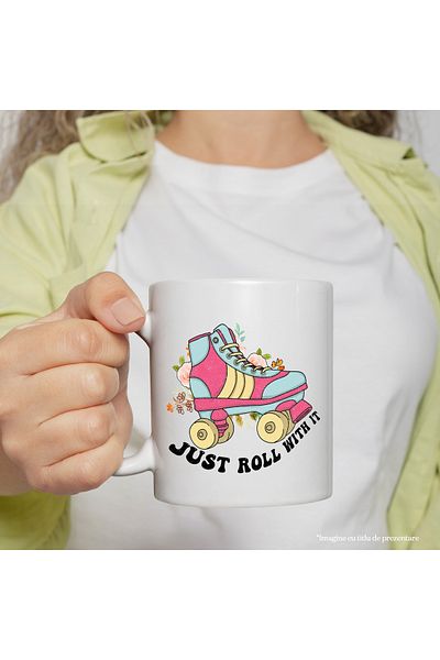 StoryGift Romania Cana cu role cu mesajul "Just roll with it", ilustratie, sport, flori, pasiune, , Cu Maner Alb