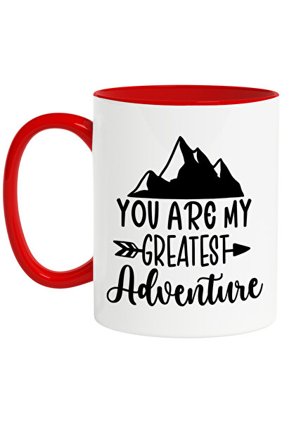 StoryGift Romania Cana cu munti pentru iubita cu mesajul "Tu esti cea mai grozava aventura a mea" , Cu Maner Rosu