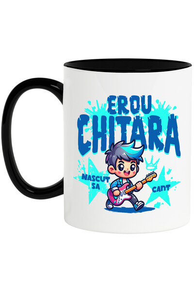 StoryGift Romania Cana cu Baiat Rockstar Cu Chitara Rosie Text Erou Nascut Sa...