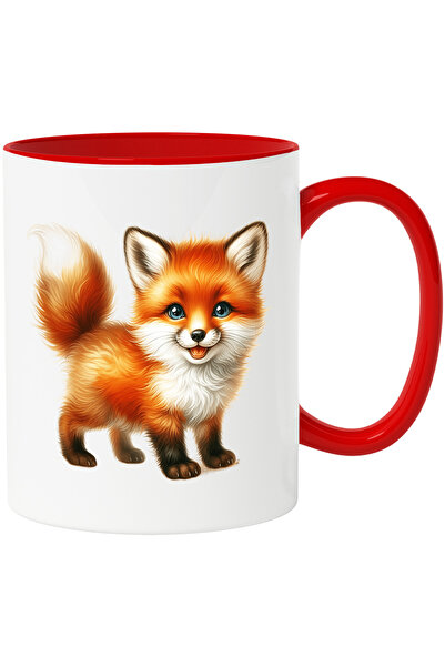 StoryGift Romania Cana cu o vulpe micuta | ilustratie | fericita | jucausa | animalut siret si vic, Cu Maner Rosu