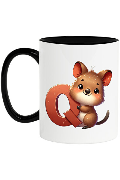 StoryGift Romania Cana cu un mic animalut cu litera "Q", ilustratie, pentru copii, scoala, elev, a, Cu Maner Negru