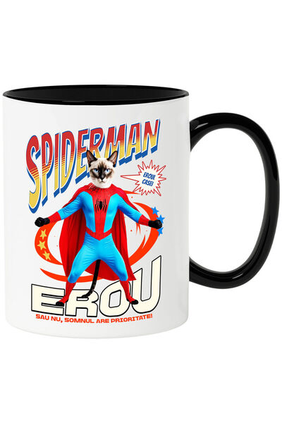 StoryGift Romania Cana cu Siamez / Siamese Pisica In Costum de SpiderMan cu P...
