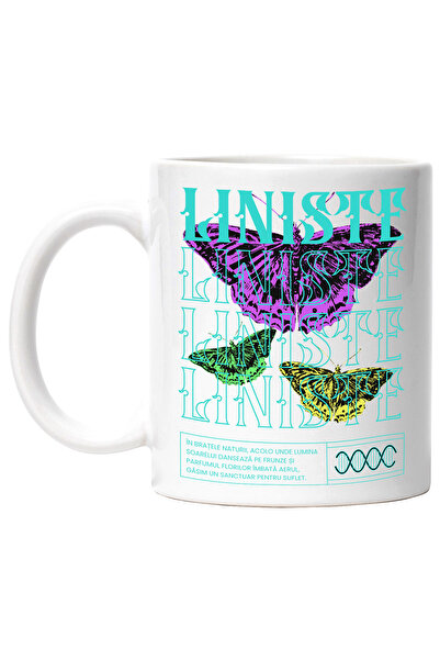 StoryGift Romania Cana Liniste - Fluturi Colorati, 330ml, Ceramic cu Maner Al...