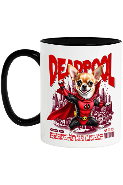StoryGift Romania Cana cu Chihuahua Caine In Costum de DeadPool cu Pelerina, ...