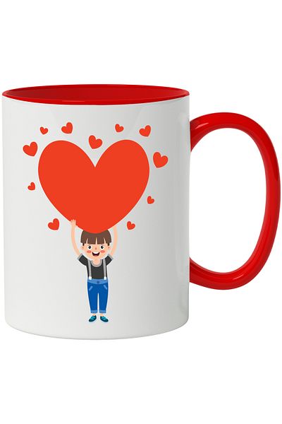 StoryGift Romania Cana Cu Copil, Inimi, Baiat, Dragoste, Iubire, Salopeta, Multicolor 330 ml, Cera, Cu Maner Rosu