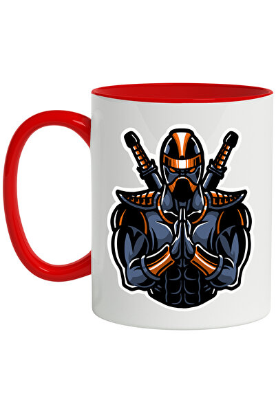 StoryGift Romania Cana Cu Ninja, Sabie, Luptator, Armura, Multicolor 330 ml, Ceramica cu Maner Ros, Cu Maner Rosu