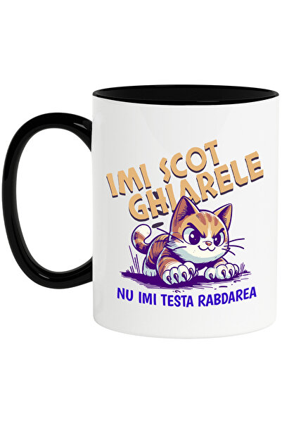 StoryGift Romania Cana cu Pisica Furioasa Cu Gheare Text Haios Imi Scot Ghearele Nu Imi Testa Rabd, Cu Maner Negru