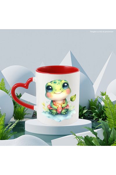 StoryGift Romania Mug with a cheerful frog | illustration | leaves | plants | nature | water | lake | , With ,STG .