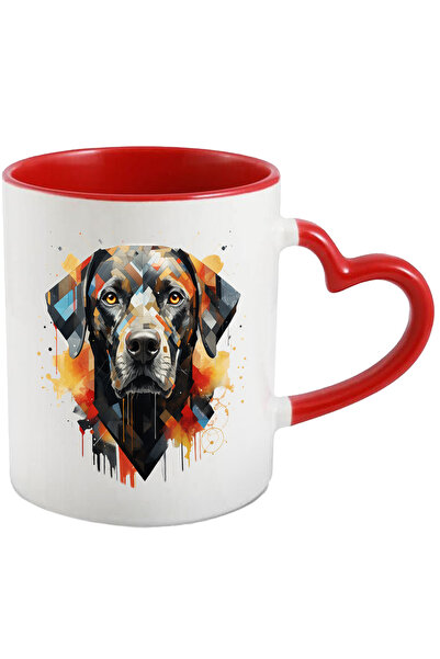 StoryGift Romania Cana Cu Catel, Mosaic, Geometric, Cerc, Iubitori De Animale, Multicolor 330 ml, , Cu Maner Inim