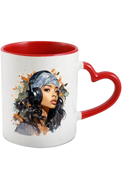 StoryGift Romania Cana Cu Aaliyah, Casti, Muzica, Cantareata, Artist, R&B, Multicolor 330 ml, Cera, Cu Maner Inim