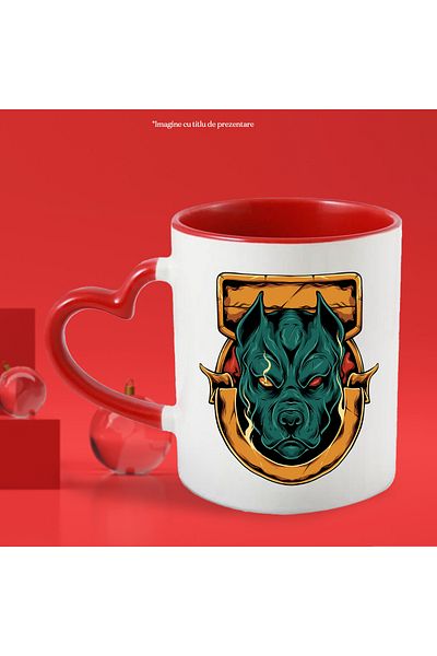 StoryGift Romania Mug With Emblem, Dog, Flames, Demonic, Multicolor 330 ml, Ceramic with Handle I, With ,STG