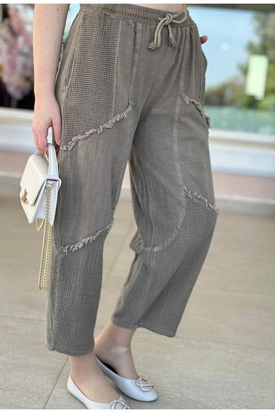 Rosidam Tassel Detailed Mesh Pocket Linen Trousers