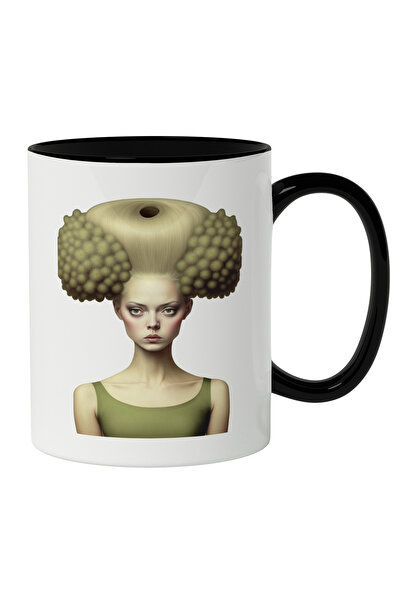 StoryGift Romania Cana Cu Portret fata Par Cret Imens Bizar, Fata Palida, Maiou Verde Deschis, Iub, Cu Maner Negru