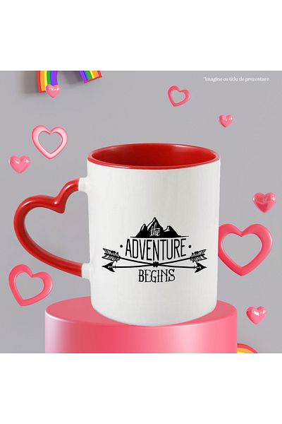 StoryGift Romania Mug with mountains and 2 arrows with the message "The adventure begins" - the adventure begins with, With, STG