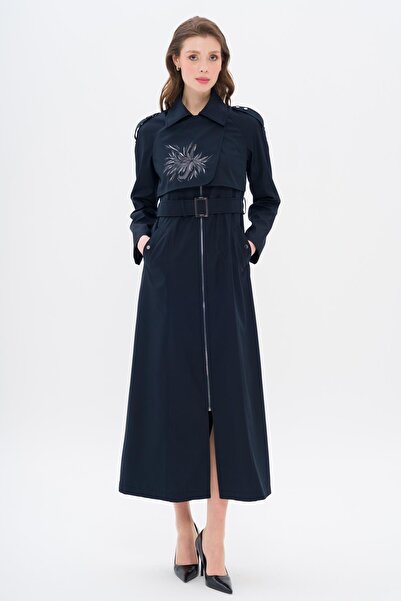 Olcay Sportlicher Überzieher mit Epauletten DUNKELBLAU 4305 Cape-Print und Steindetails