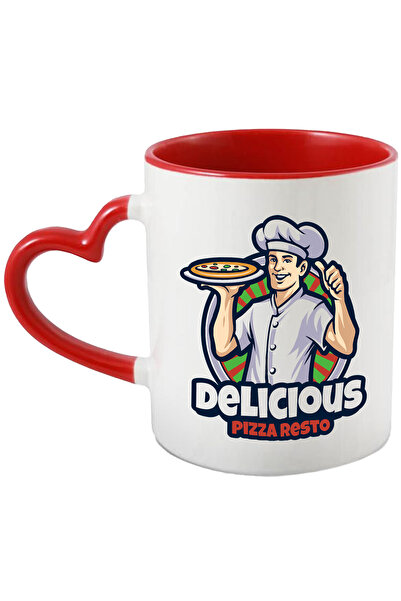 StoryGift Romania Cana Cu Delicious Pizza Resto, Pizzerie, Bucatar, Mancare, Emblema, Multicolor 3, Cu Maner Inim