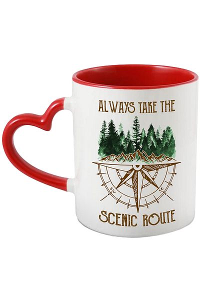 StoryGift Romania Mug with the message "Always take the scenic route", travel, illustration, nature, i, With ,STG