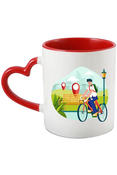 StoryGift Romania Cana Cu Bicicleta, Parc, Traseu, Mapa, Ciclism, Multicolor 330 ml, Ceramica cu M, Cu Maner Inim