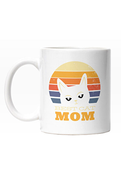 StoryGift Romania Cana Cu Mesaj Best Mom Cat, Pisica alba In Fata Unui apus D...