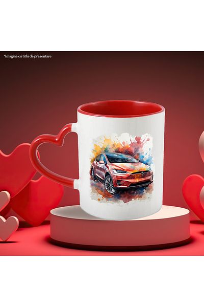 StoryGift Romania Car Mug, Brand, Tesla, Watercolor, Wheels, Multicolor 330 ml, Ceramic with M, With ,STG